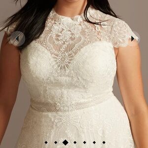 embroidered illusion mock neck wedding dress